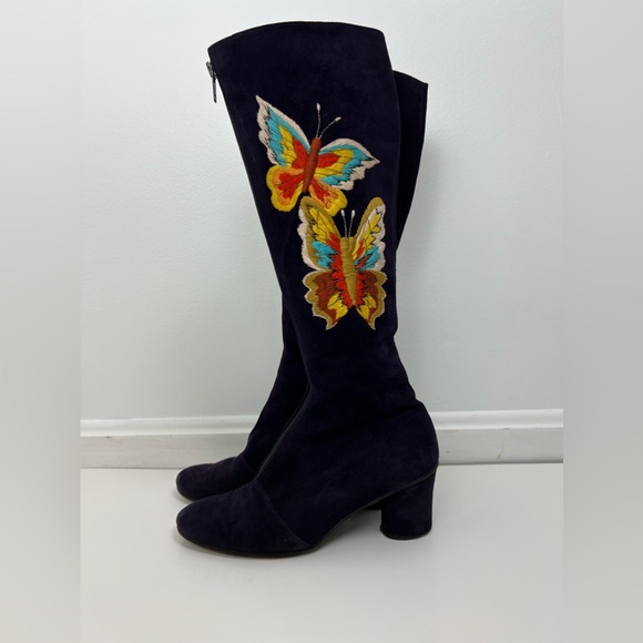JERRY EDOUARD Vintage Purple Suede Butterfly Embroidered Zip GoGo Boots Sz 5.5 - Picture 2 of 16